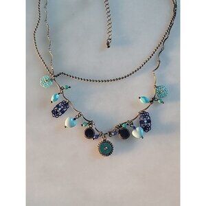 Turquoise Blue Color Beaded Charm Necklace Pendant And Earrings Set OHQ